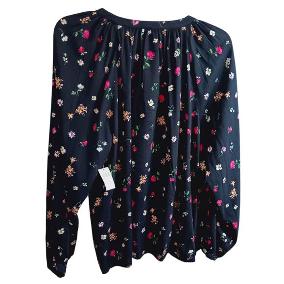 NEW OLD NAVY Black Floral Flowy Top Blouse Large Peasant Bloom Romantic Gathers - Picture 9 of 9